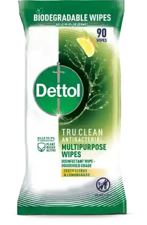 Dettol Tru Clean Antibacterial Multipurpose Cleaning Wipes Zesty Citrus & Lemongrass